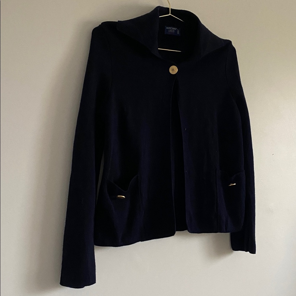 SOLD Saint James Atelier Wool Cardigan – Navy with Gold Button - Picture 3 of 14